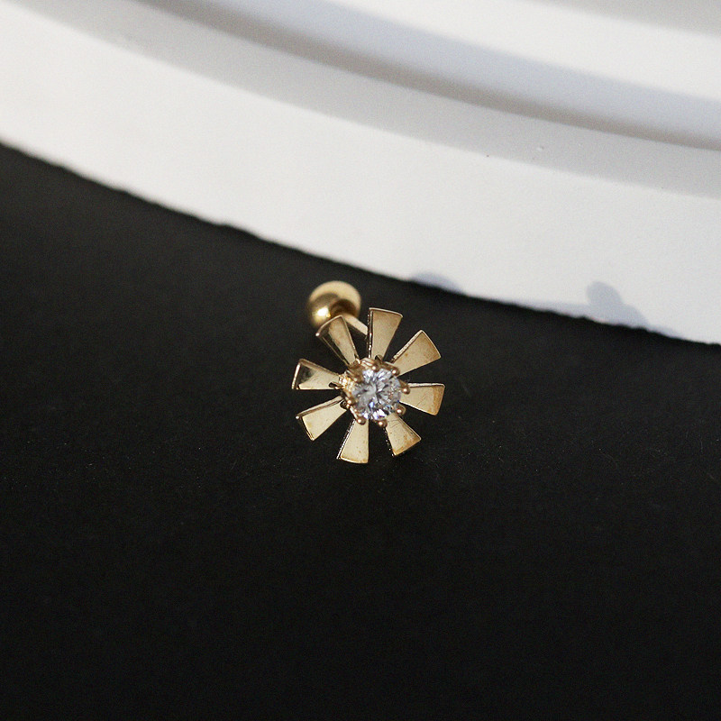 拧螺丝黄金耳钉金耳环14K金花朵