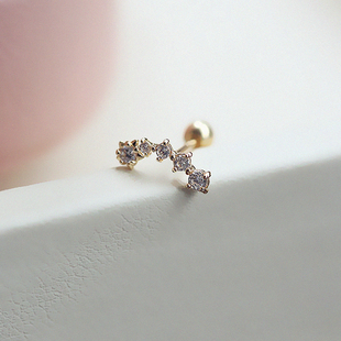 白小C黄金首饰14K金耳环 优雅法式弧形星星小钻螺丝拧扣耳骨耳钉