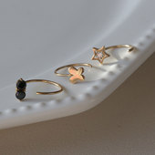 白小C 韩国10K14K金黄金首饰 双排钻蝴蝶镶钻五角星耳钩耳饰耳钉