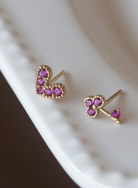 韩国10K14K金黄金首饰 个性光面长方形菱形单颗闪亮锆石耳饰耳钉