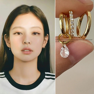 迷你水滴小耳坠14k纯金耳圈养耳洞百搭精致耳环ins Jennie同款