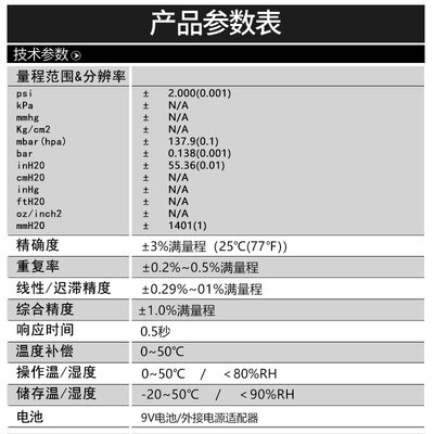 衡欣 AZ8252数字式压力计 精密电子压差表 数字微压差计 压力表