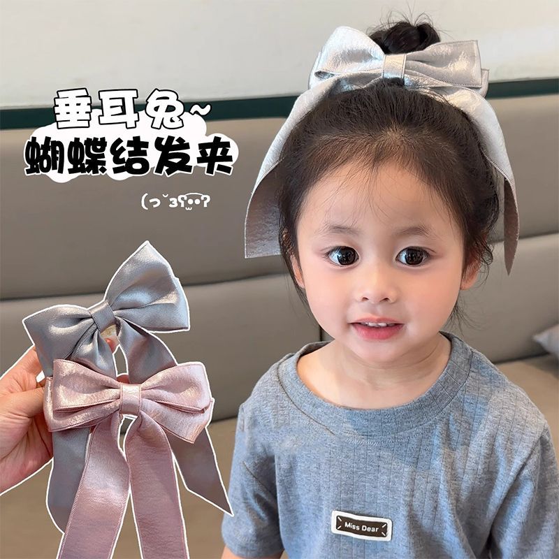 亲子女童公主风垂耳兔蝴蝶结双面抓夹微闪布艺甜美丸子头抓夹发饰