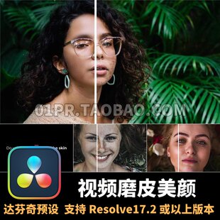 达芬奇磨皮预设4K 视频美颜去斑点皮肤美白人像美容降噪润肤