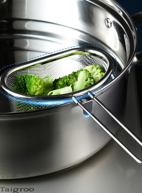 火锅漏勺日式304不锈钢过滤捞勺带卡扣笊篱滤网厨房油炸网筛.4787