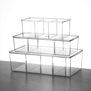 亚克力透明分格收纳盒桌面文具手帐便签吧唧徽章发圈分隔整理带盖