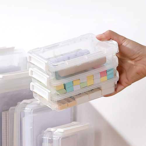 办公文具小号扣盖多层收纳盒学生