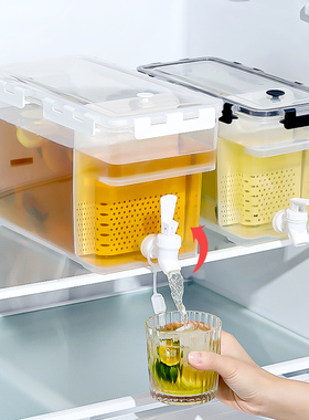 特大号冷水壶带龙头6L大容量日式花茶饮品桶方形露营密封盖.4517