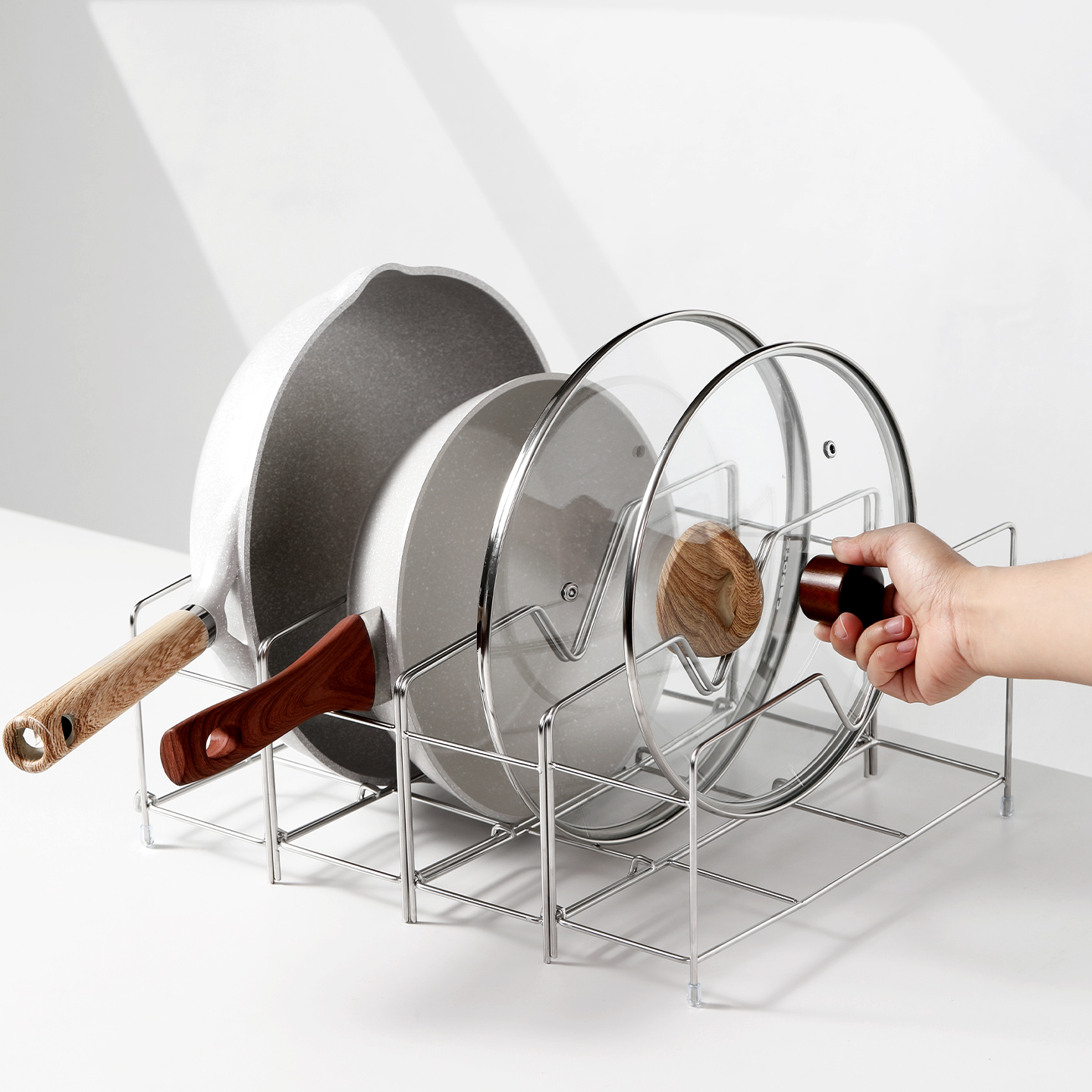 日式不锈钢平底锅置物架锅盖架