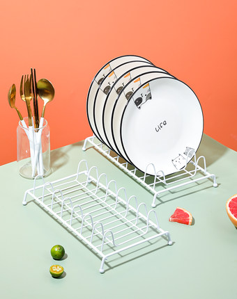 铁艺盘子收纳架 浅款圆形盘立式整理展示架子 米木日式家居 2068