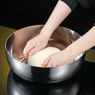 加大揉面盆304不锈钢和面盆木盖加深家用厨房盆碗加厚多用沙拉盆