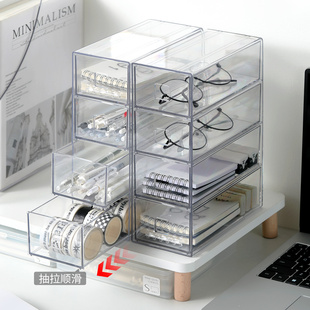 日式桌面抽屉盒透明文具眼镜收纳盒高品质抽屉式小型置物架整理柜