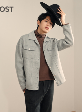 MOST灰色双面呢男短款修身羊毛夹克韩版休闲外套C110104032
