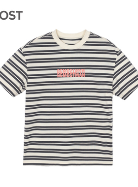 MOST/姆氏德男装夏季米灰色条纹潮体恤宽松字母T恤短袖C32106060