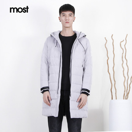 MOST漠士羽绒服男中长款修身连帽青年帅气加厚白鸭绒保暖百搭外套