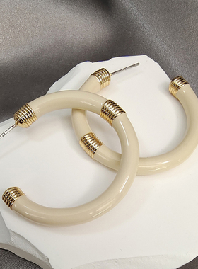 小众设计夸张白色珐琅C形大圆圈耳环女高级感气质欧美风耳饰TARA