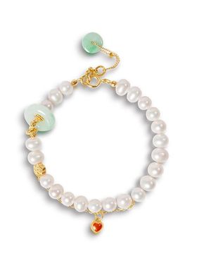 现货天然淡水珍珠手链女珐琅彩平安扣吊坠手串S925纯银镀金工厂