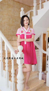 韩国女四季短袖女弹力真丝休闲睡裙 韩版女大码真丝睡裙睡衣