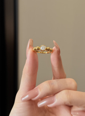 5D足金999镶点钻连珠戒指新款2025水贝黄金送礼送女友