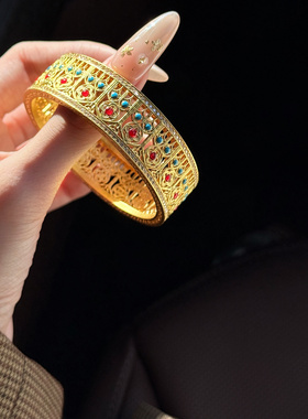 2025新款足金999点钻5D披星戴月手镯女版时尚镯子水贝黄金送礼