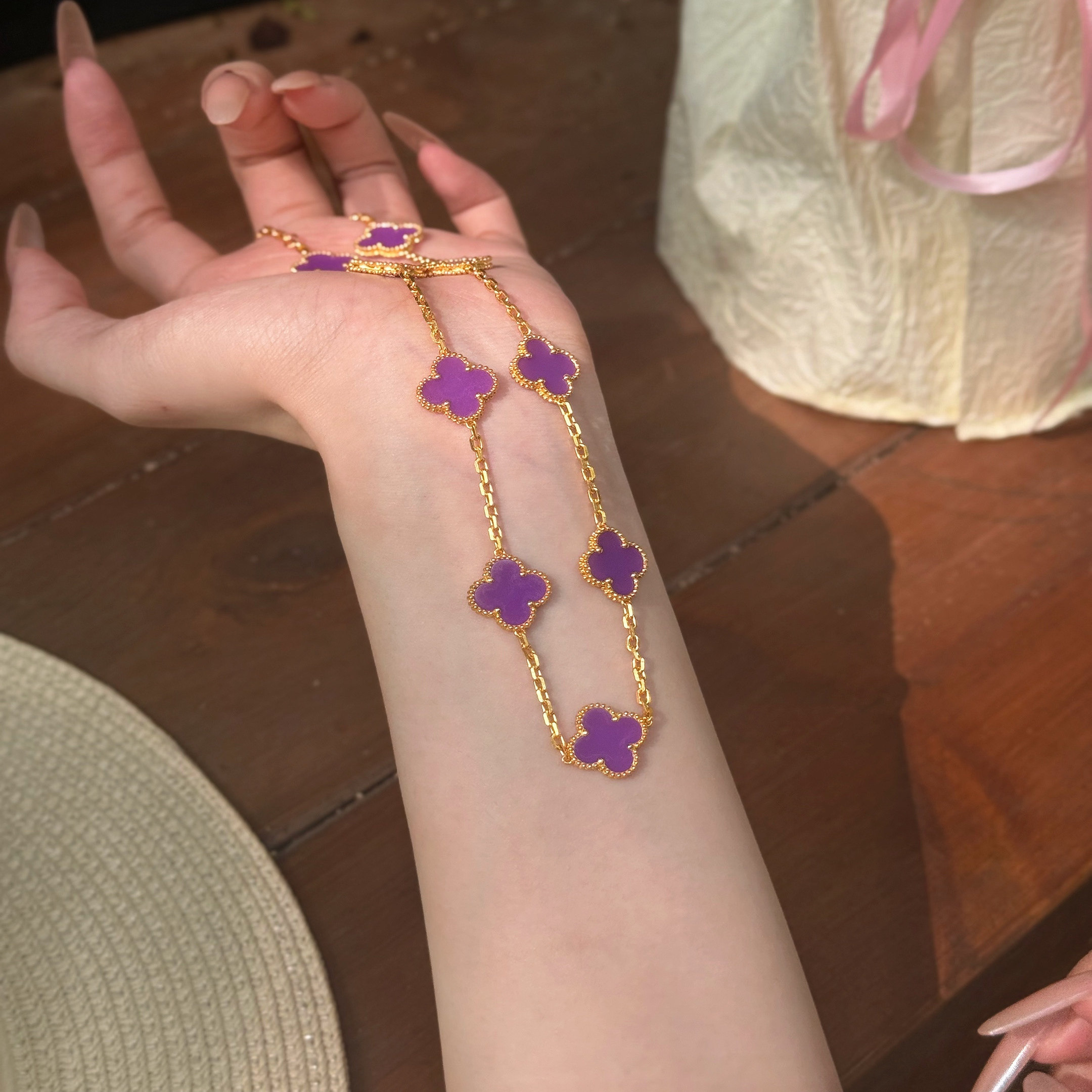 古法5D项链足金999水贝黄金香芋紫十花套链新款2026送礼送女友