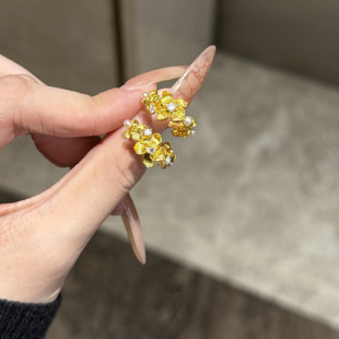 足金999水贝黄金花环珍珠耳钉2025新款 纯金耳饰耳环送女友耳钉