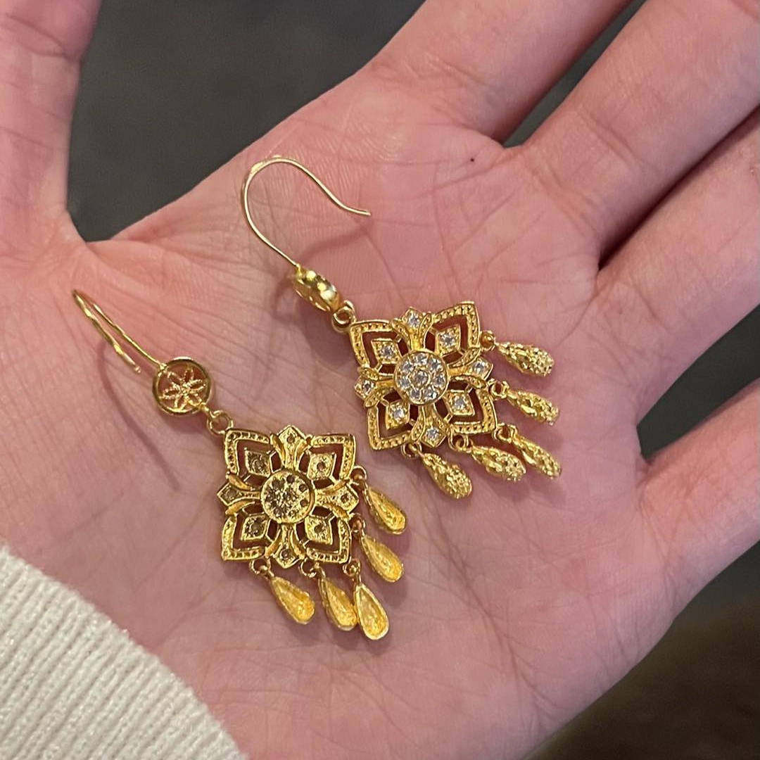 足金999点钻满钻宫廷风流苏耳坠2025新款纯金耳饰耳环送女友