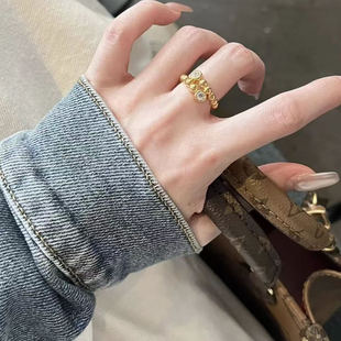 5D工艺足金999点钻中古连珠黄金戒指新款2025水贝黄金礼物送女友