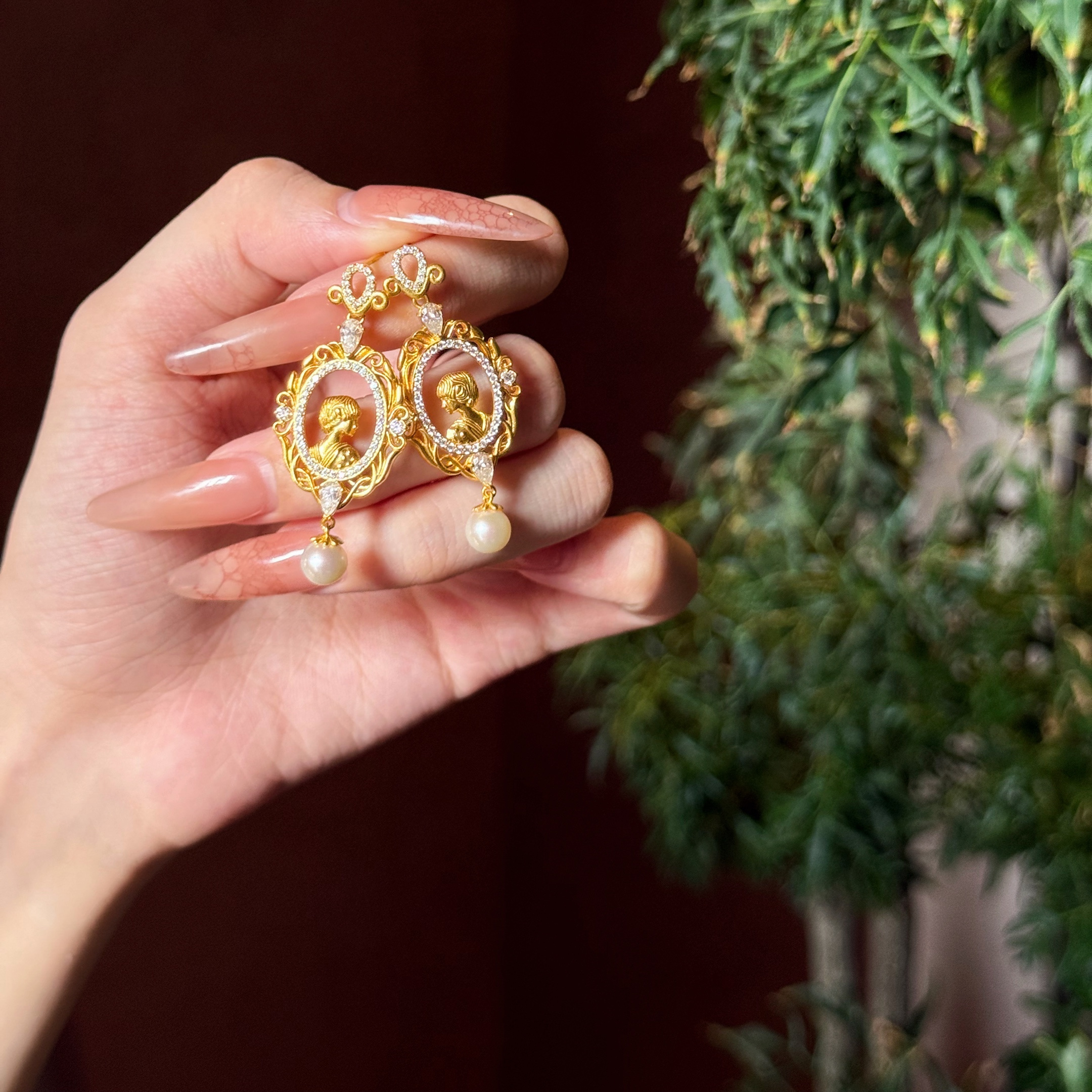 足金999水贝黄金女王珍珠耳钉2025新款纯金耳饰耳环送女友耳钉