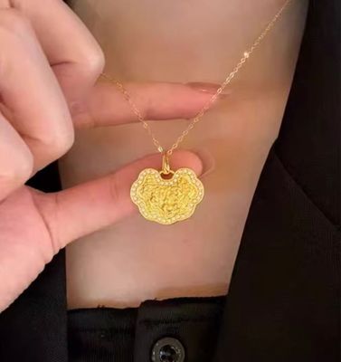 足金999如意平安锁黄金吊坠水贝