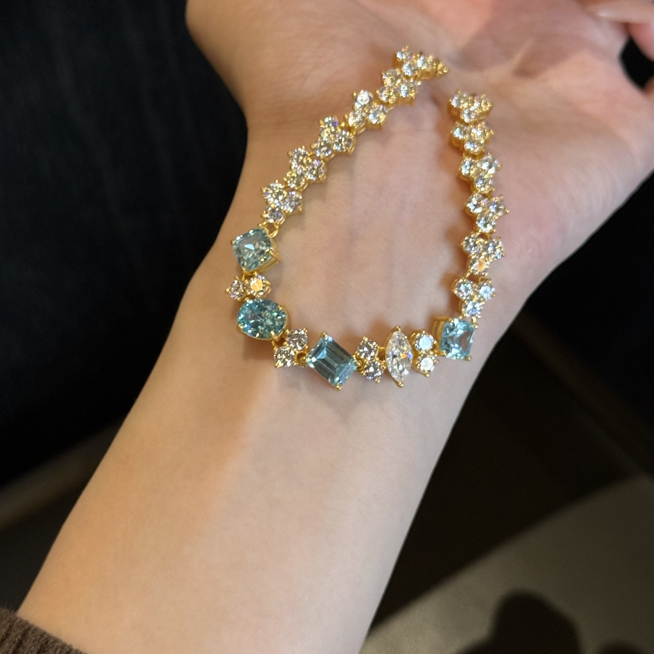 足金999水贝黄金夏日海蓝手链