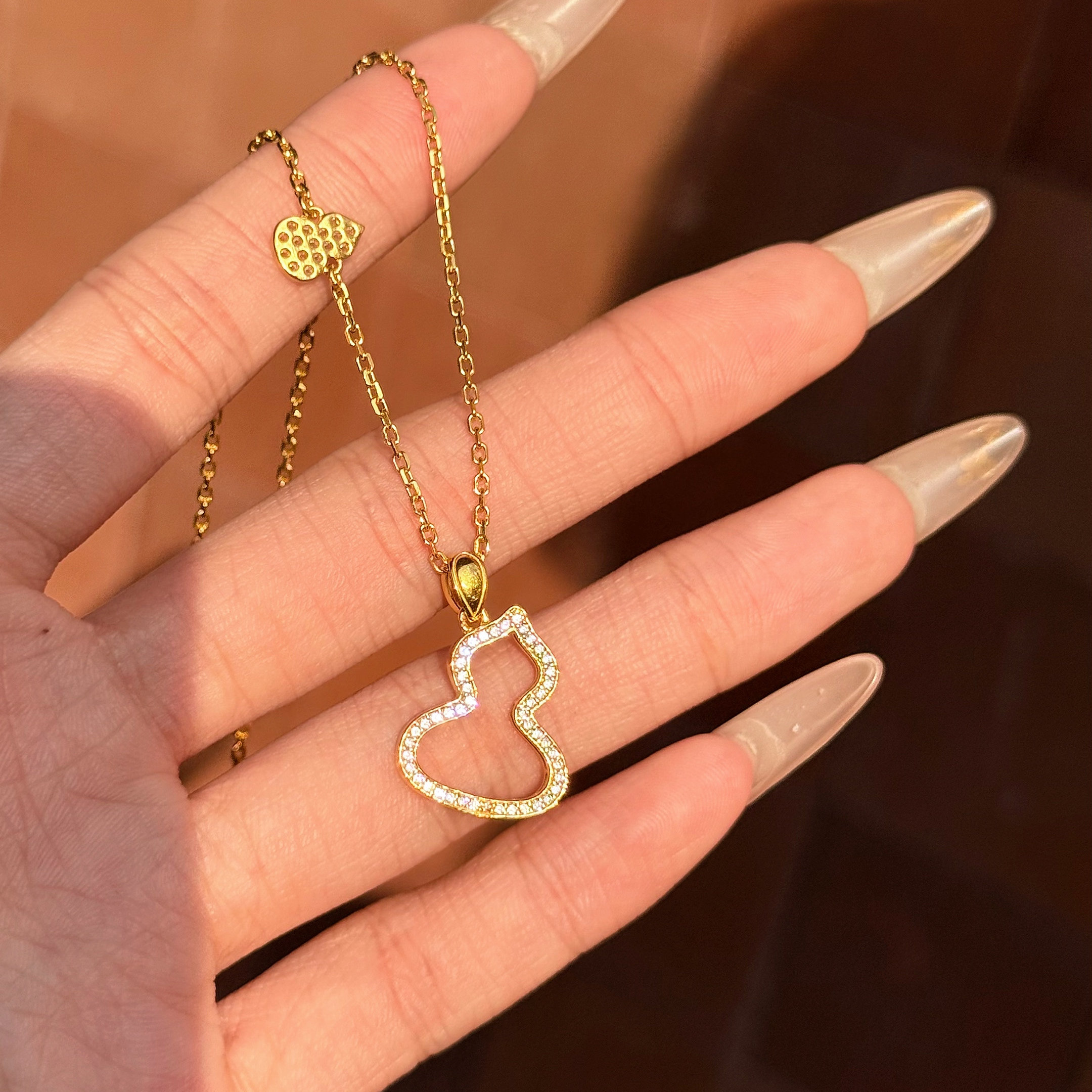 古法5D套链足金999水贝黄金双面钻葫芦套链项链新款2025送女友