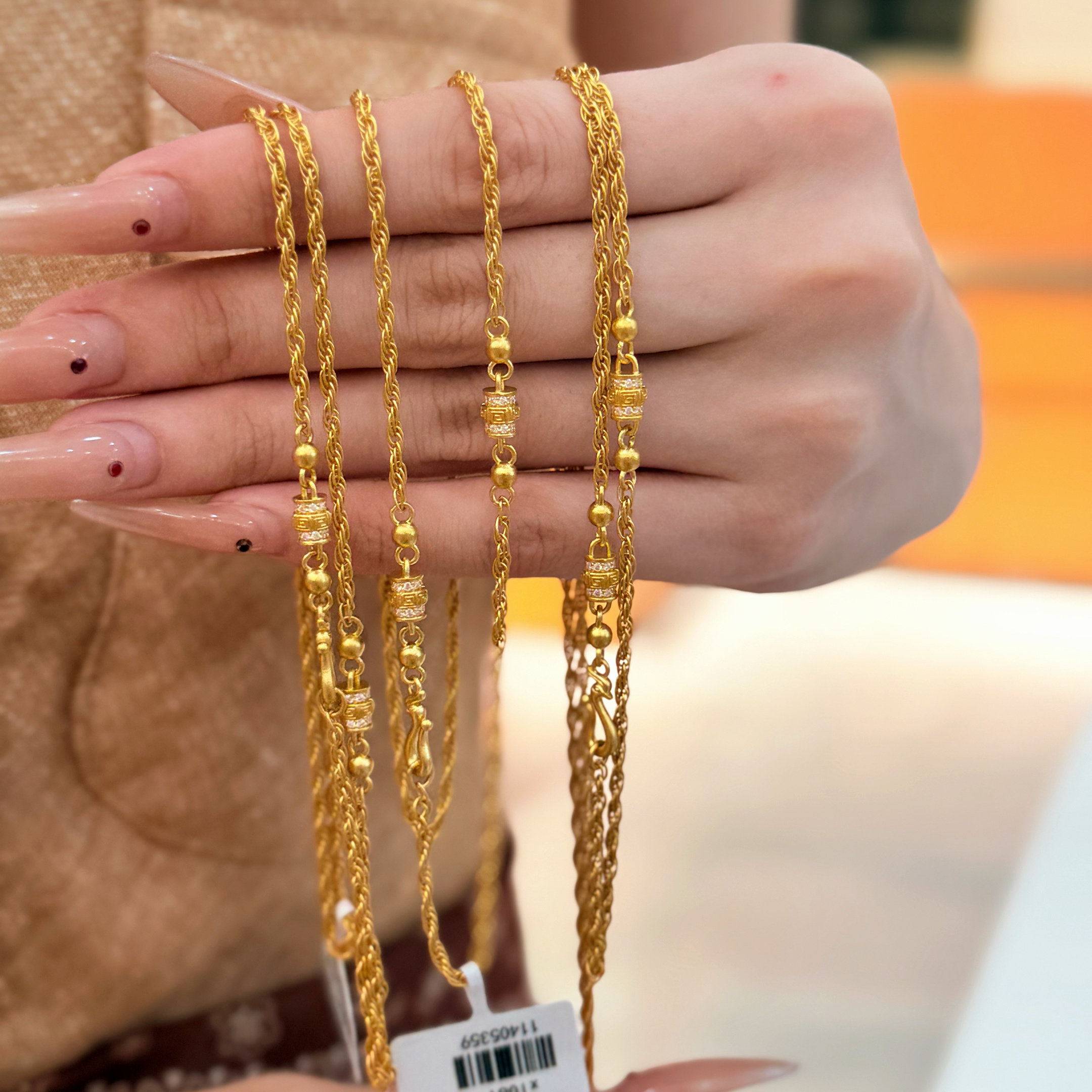 古法5D项链足金999水贝黄金细版麻花链新款2025送礼送女友