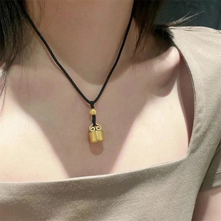 999古法黄金福字印章吊坠编绳项链