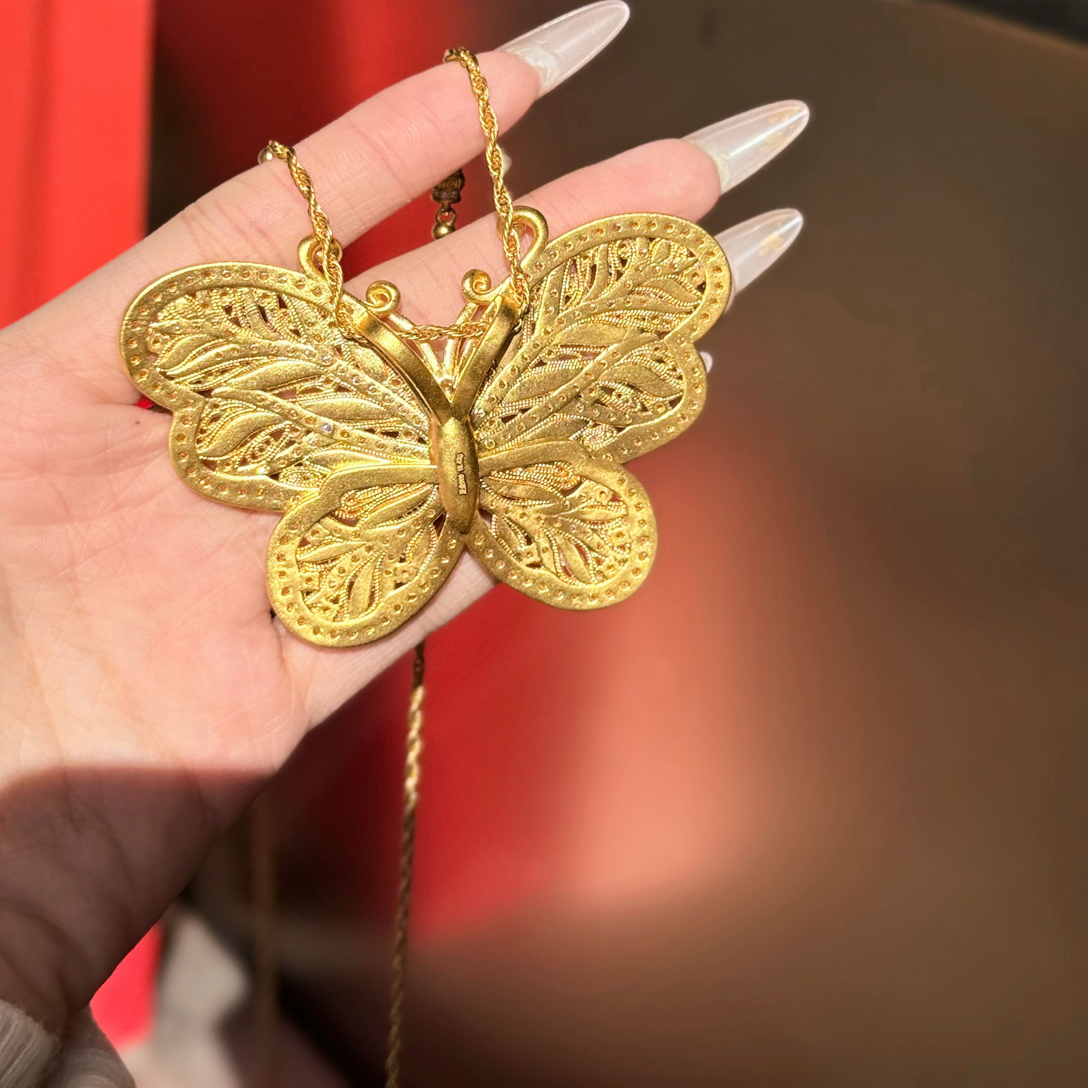 足金999点钻5D满钻雨蝶吊坠