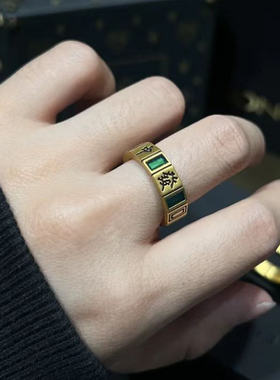 足金999点钻黑金麻将黄金戒指