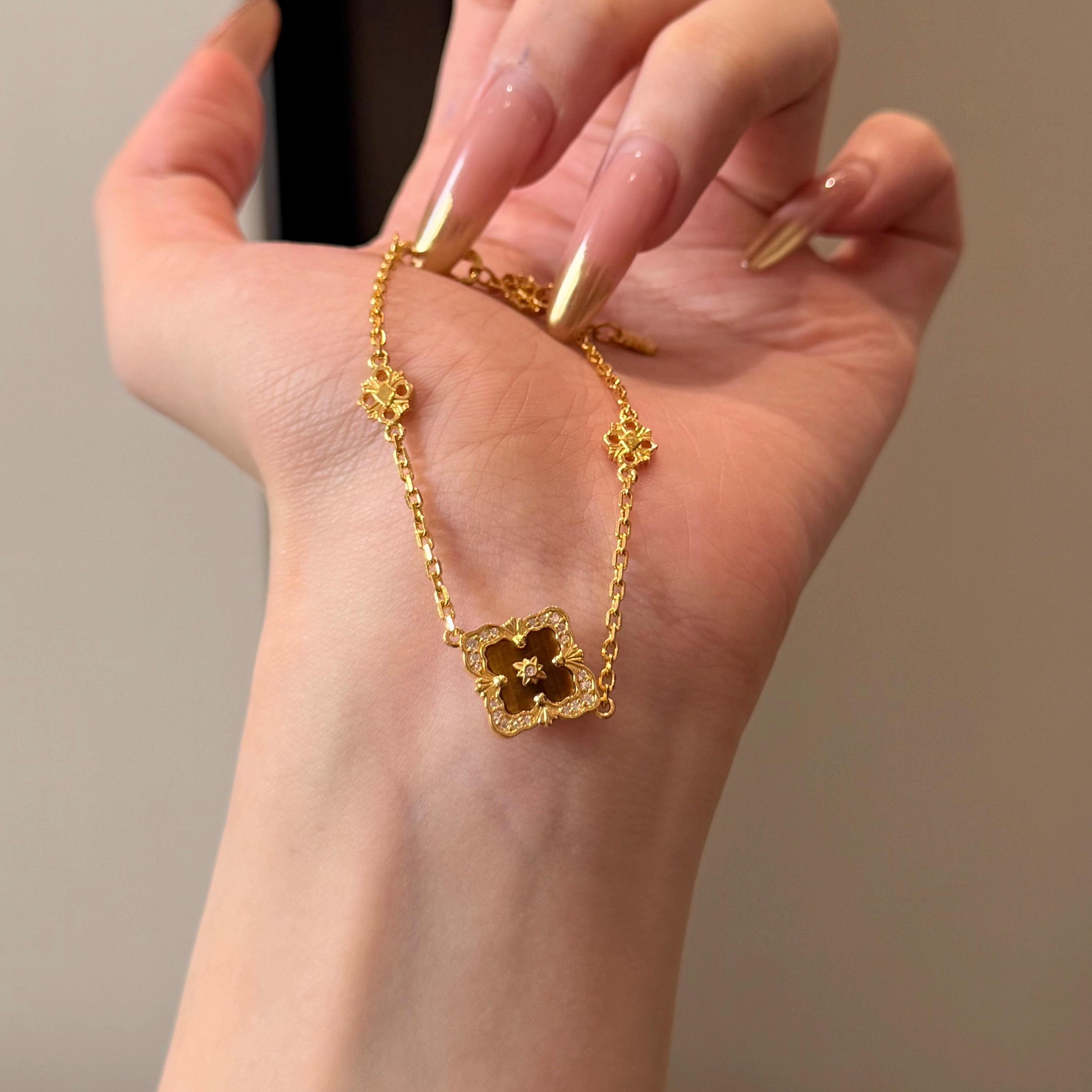 足金999黄金布契满钻单片手链黄