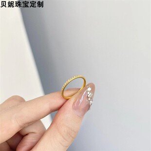 5D无氢工艺999足金排钻半钻黄金戒指固口10-20圈口简约ins风女款