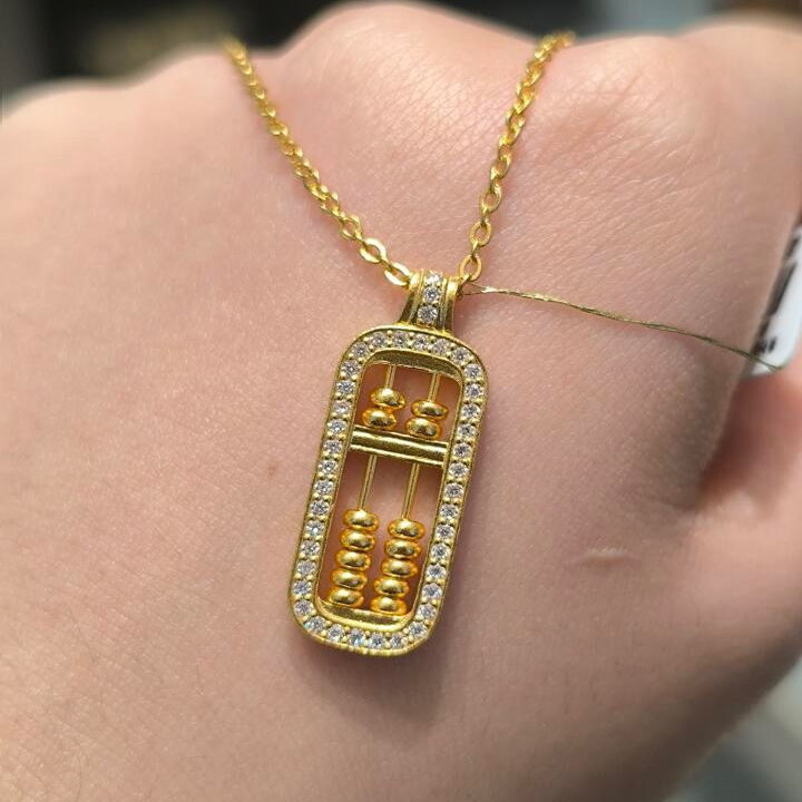 5D工艺足金999点钻算盘黄金吊坠