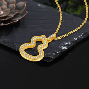 5D工艺水贝黄金足金999葫芦镶嵌钻石吊坠福 禄套链女士新款送礼