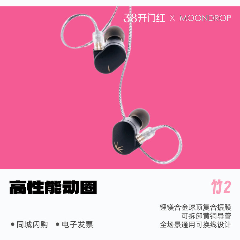 水月雨竹2高性能动圈入耳式耳机新款可换线HiFi发烧耳塞 竹2DSP