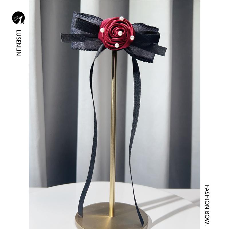 鹿森灵蝴蝶结复古珍珠玫瑰领结