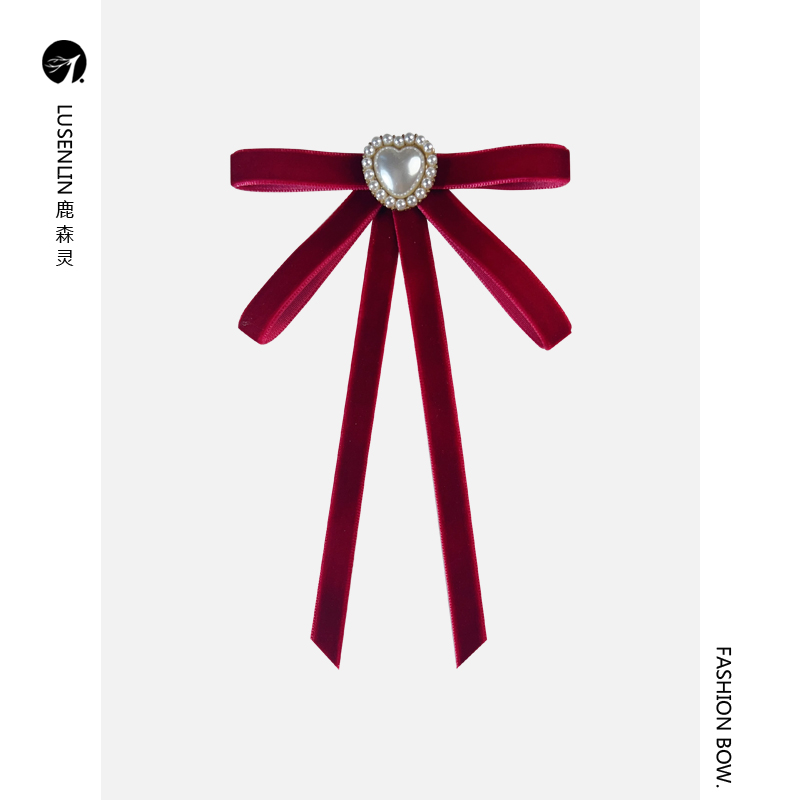 鹿森灵法式丝绒蝴蝶结胸针领结