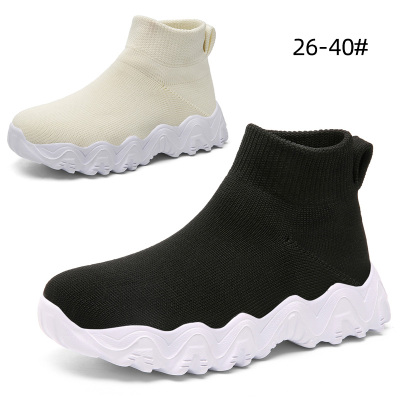 儿童高帮袜子鞋男童飞织厚底运动休闲鞋40小女孩短靴39中大童38码