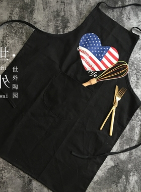 耐脏耐用耐看的一款帅气围裙 美国原单黑色加厚纯棉星旗防污围裙