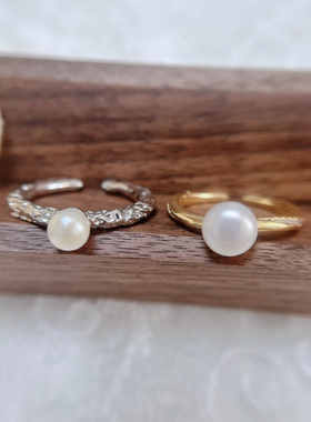 珍珠戒指女开口可调节小众设计高级感气质通勤时尚指环