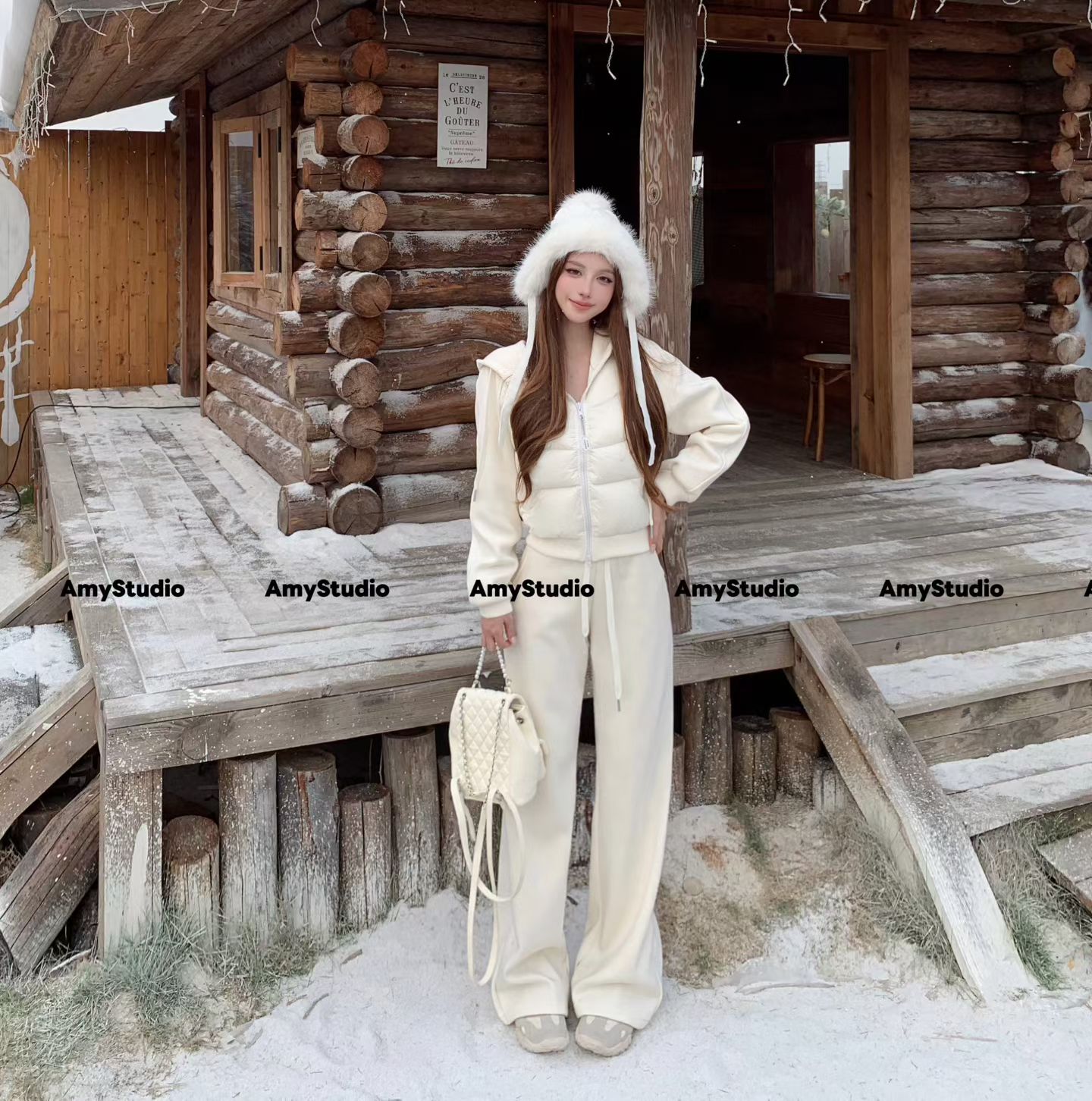 艾米AMY十三行正平高级感长休连帽羽绒外套+高腰显瘦两件套女738