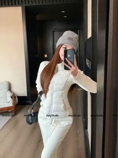 高腰宽松长裤 上衣 两件套女310 高级感字母羽绒长袖 艾米AMY正品