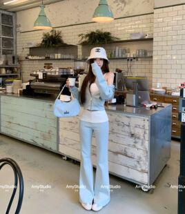 时尚 韩版 短款 外套 高腰微喇三件套 2026春季 心机背心 AMY艾米新款