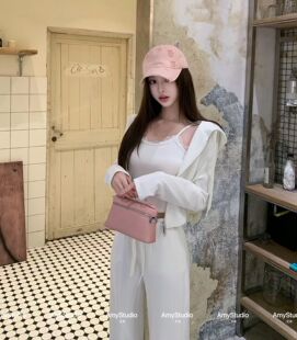 新款 高腰阔裤 AMY艾米拉链修身 蕾丝背心 三件套 连帽外套 2026春季